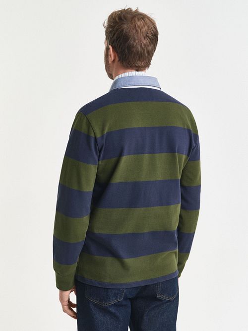 Gant Heavy Rugger Shield Longsleeve Polo Shirt Stripes Navy Green Model / Achterkant