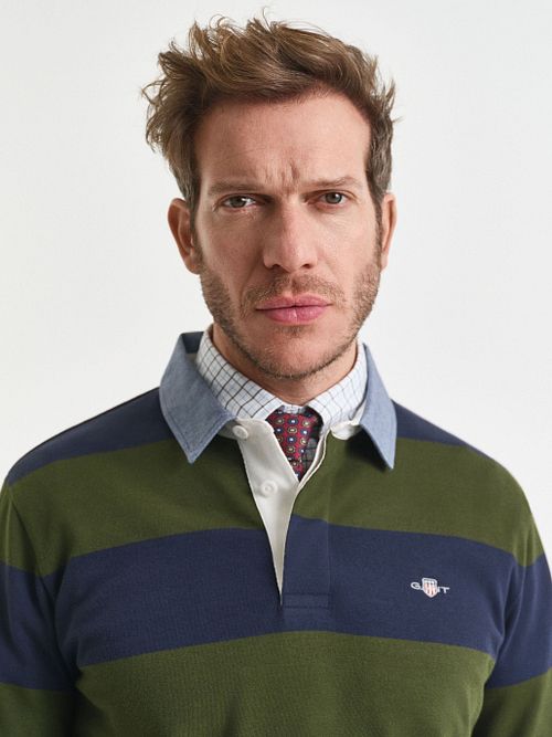 Gant Heavy Rugger Shield Longsleeve Polo Shirt Stripes Navy Green Model / Detail