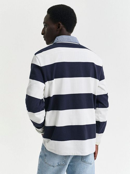 Gant Heavy Rugger Shield Polo Randig Marinblå Vit Model / Achterkant