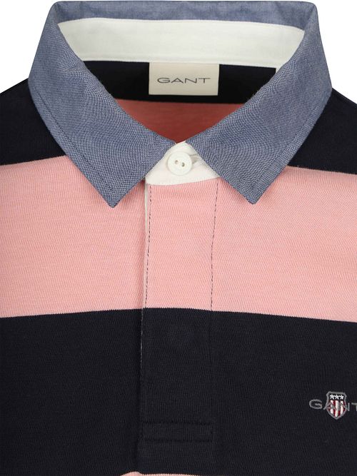 Gant Heavy Rugger Shield Polo Stribet Marineblå Rosa Product
