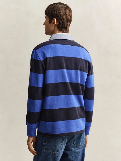 Gant Heavy Rugger Shield Polo Shirt Stripes Navy Royal Blue Model / Achterkant