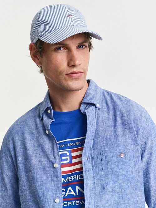 Gant Overhemd Linnen Blauw Model / Voorkant