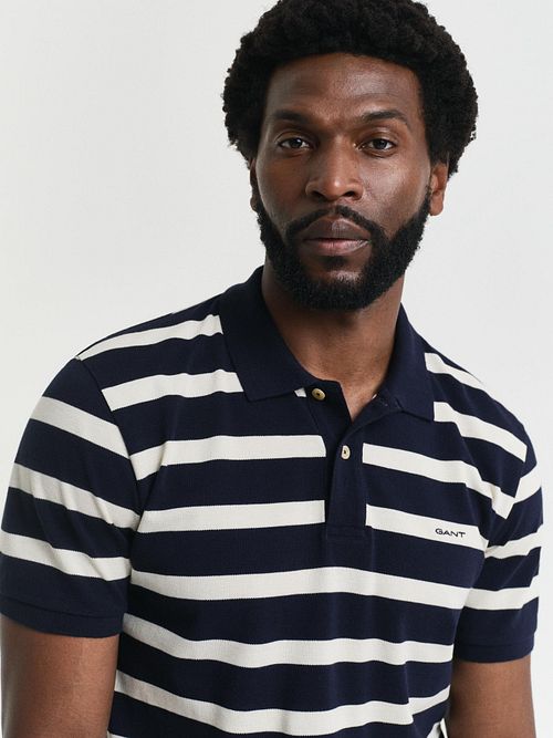 GANT Poloshirt Stripe Navy Vit Model / Voorkant