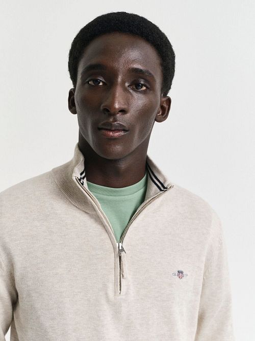 Gant Half Zip Pull Laine Beige Clair Model / Voorkant