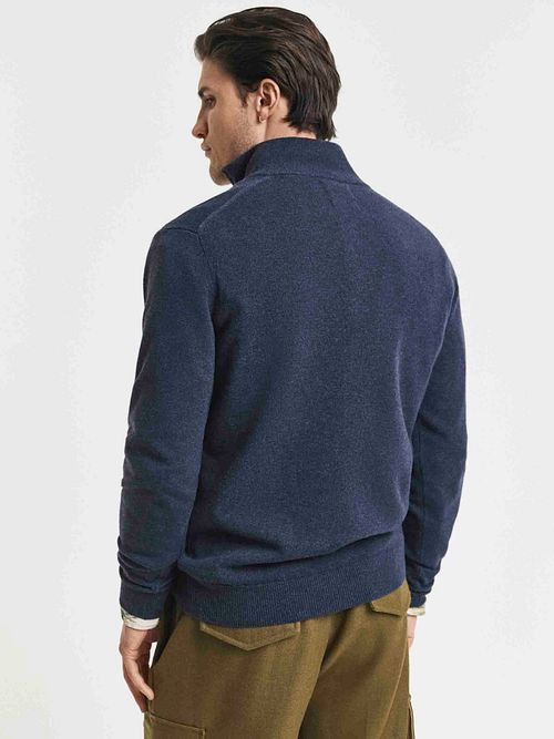 Gant Halfzip Wool Sweater Logo Marine Mélanger Model / Achterkant