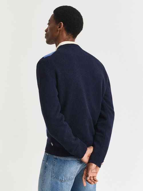 Gant Pullover Wool Blend Argyle Navy Model / Detail