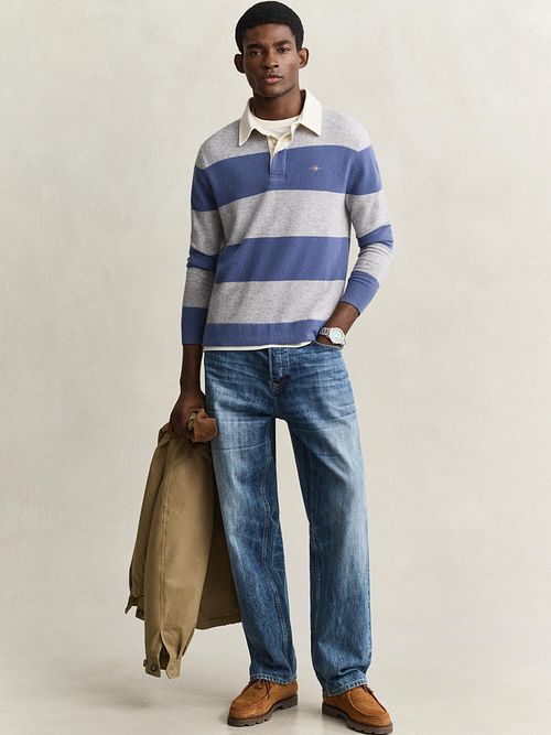 Gant Rugger Polo Knitted Blu/Grigio Model / Voorkant