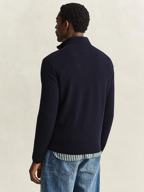 Sweter GANT z jagnięcej wełny, z półzamkiem, granatowy Model / Voorkant