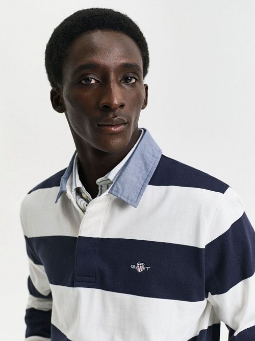 Gant Heavy Rugger Shield Polo Randig Marinblå Vit Model / Voorkant