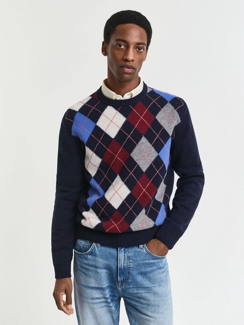 Gant Pullover Wool Blend Argyle Navy Model / Voorkant