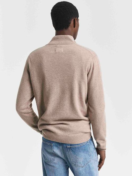 Gant Halfzip Wol Trui Logo Beige Model / Achterkant