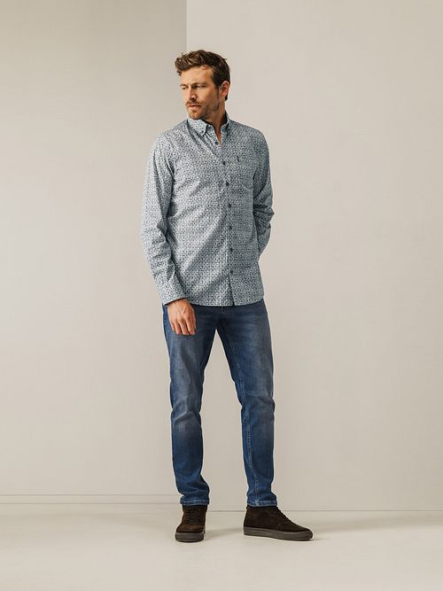 State Of Art Skjorta i Blått med Bladtryck Model / Voorkant