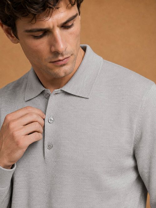 King Essentials The Robert Langærmet Poloshirt Merino Grå Model / Detail