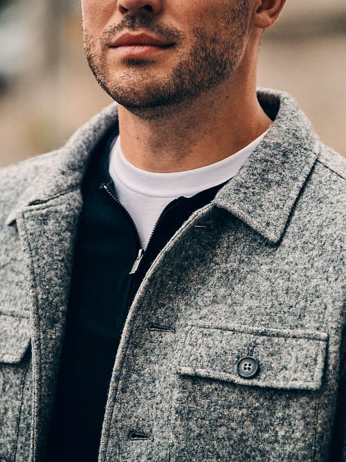 Suitable Overshirt Boiled Uldmiks Grå Model / Detail med Bram