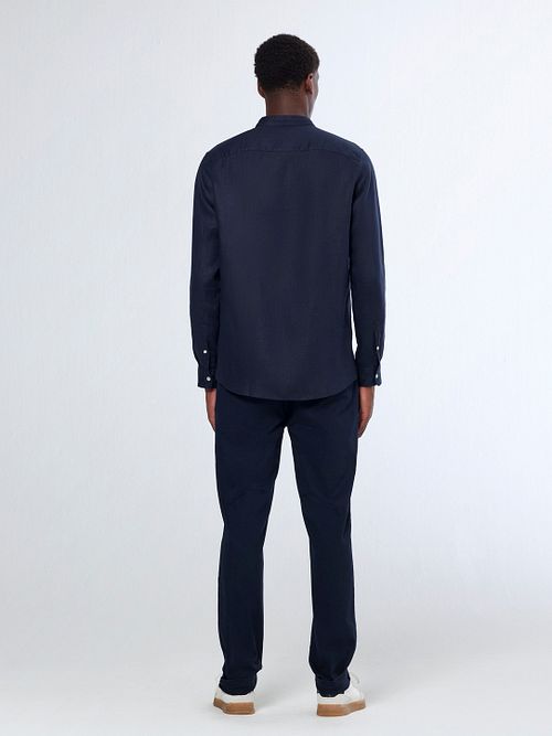 Scotch and Soda Lniana koszula Mao granatowa Model / Achterkant
