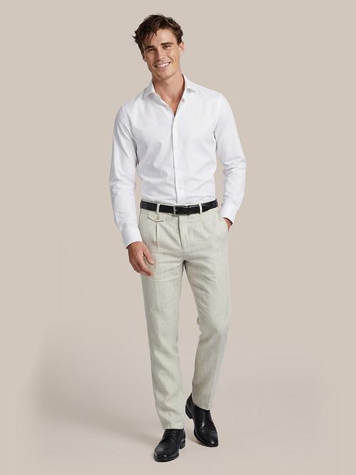 Suitable Chino Pico Pleat Cotton Linen Glencheck Hellgrau Model / Voorkant