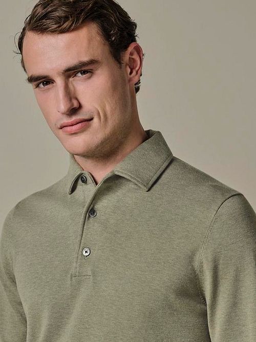 Profuomo Longsleeve Polo Shirt Luxury Basic Green Model / Detail
