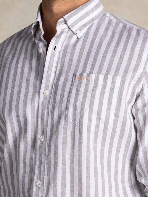 NZA Shirt Picton Linen Blend Stripe Green Model / Detail