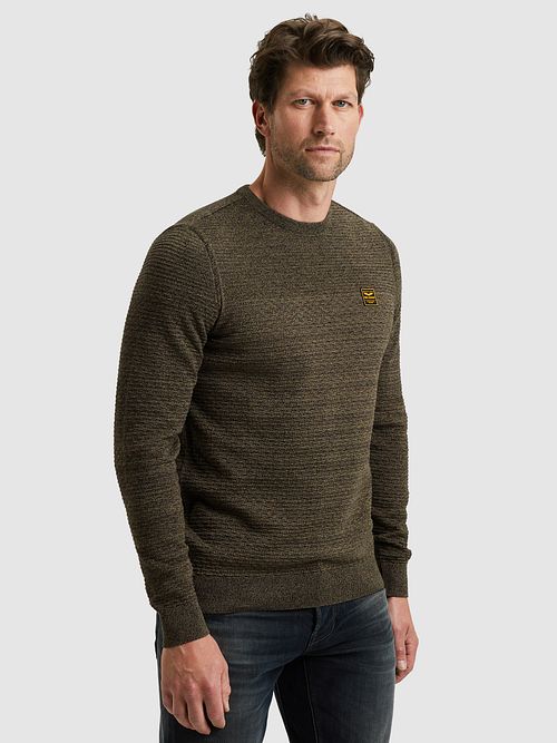 PME Legend Mouliné Structure Sweater Dusky Green Model / Zijkant