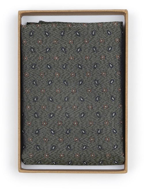 Suitable Silk Pocket Square Small Paisley Olive Product