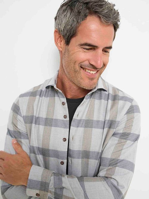 R2 Shirt Herringbone Checks Grey Model / Voorkant