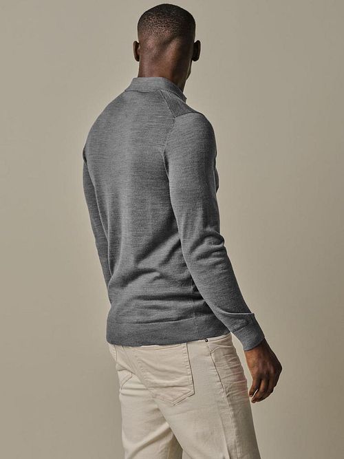 Profuomo Longsleeve Polo Laine Merino Gris Model / Achterkant