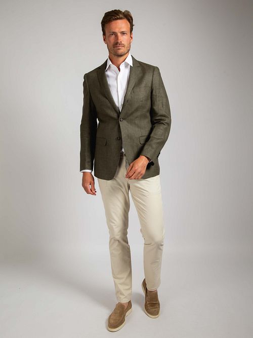 Suitable Blazer Linnen Panama Olijfgroen Model / Voorkant
