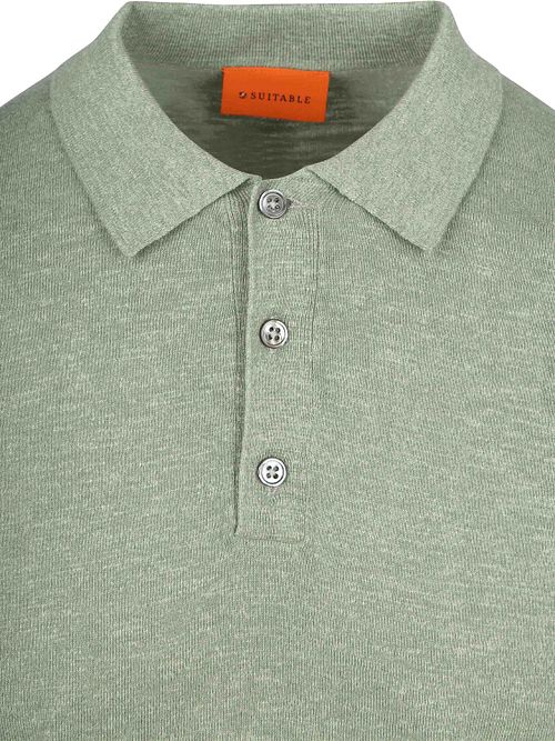 Suitable Knitted Polo Cotton Linen Groen Product / Detail