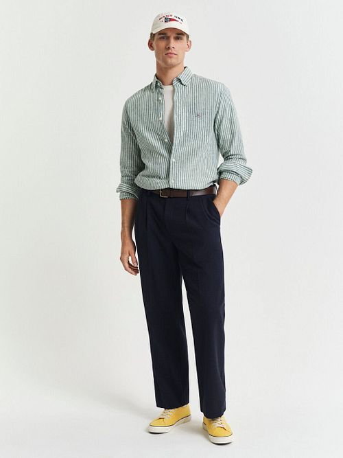 Gant Casual Skjorte Stribet Linned Grøn Model / Voorkant