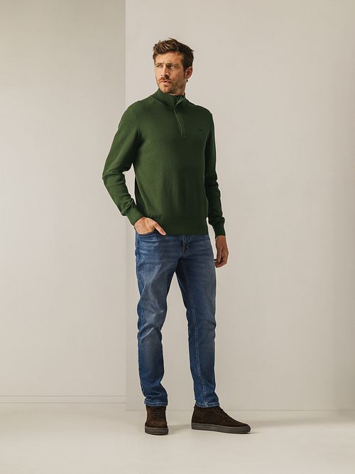 State Of Art Half Zip Trui Structuur Donkergroen Model / Voorkant