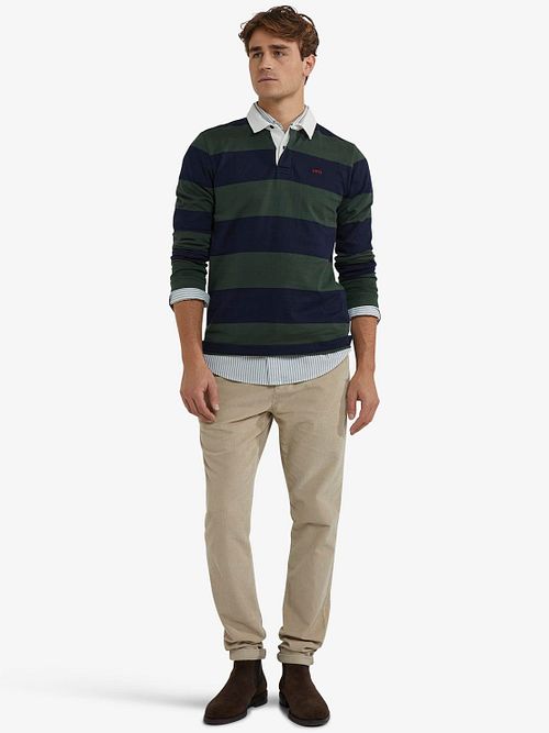 McGregor Rugbyshirt Streep Navy Olive Model / Voorkant