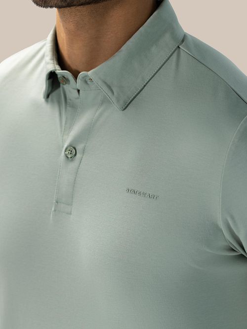 State of Art Poloshirt Jersey Interlock Jade Model / Detail