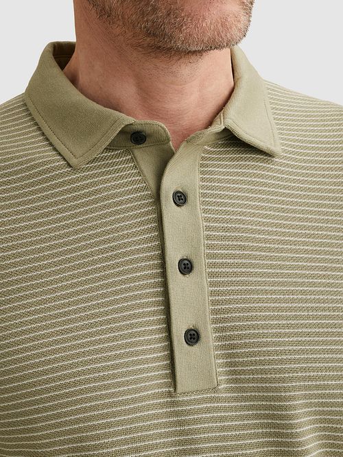 Vanguard Knitted Poloshirt Stripes Grön Model / Detail