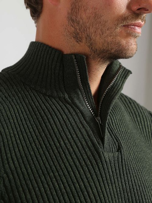 Passande Mou Half Zip Tröja Mörkgrön Model / Detail