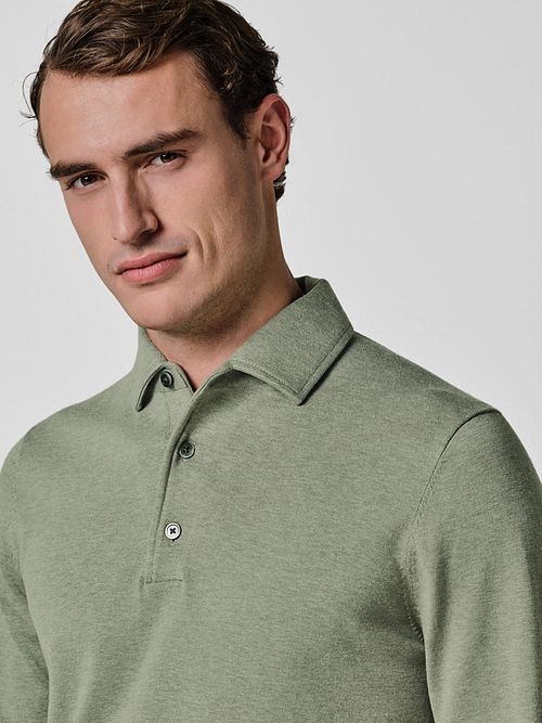 Profuomo Langermet Poloskjorte Luxury Basic Grønn Model / Detail