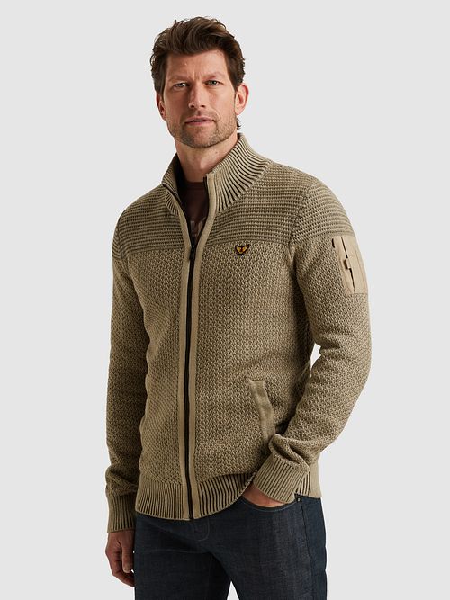 PME Legend Strickjacke Structure Seneca Rock Khaki Model / Zijkant