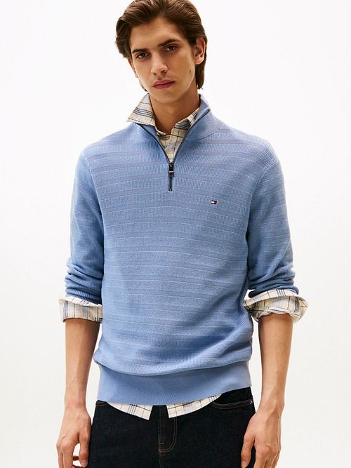 Tommy Hilfiger sweter z półgolfem na zamek, struktura, indygo Model / Voorkant