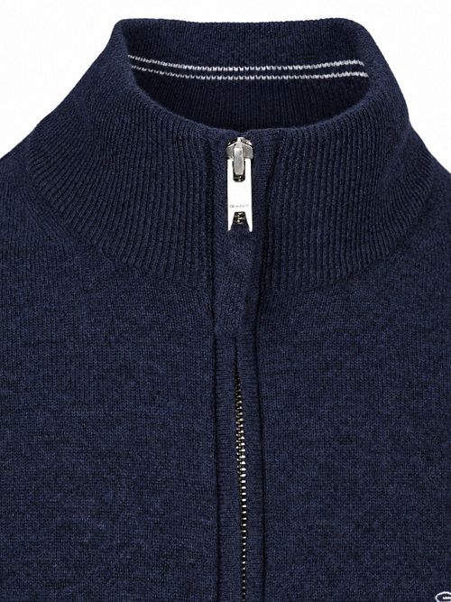 Jersey GANT de lana de cordero con media cremallera y punto trenzado en azul marino Product / Detail