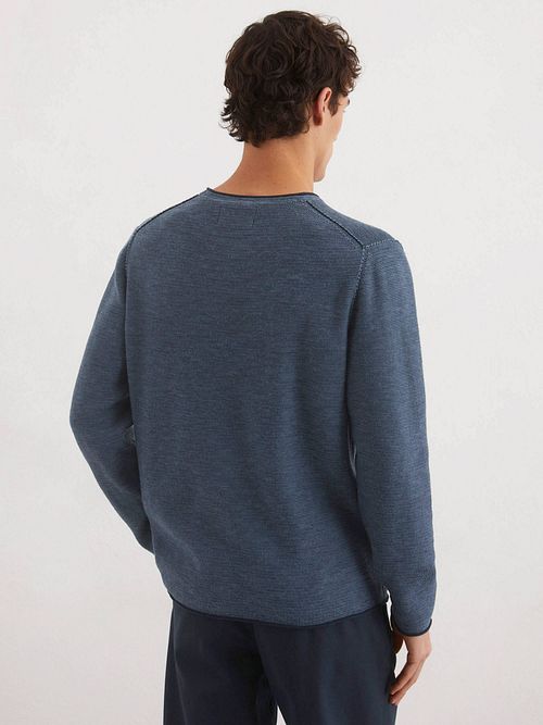 Jersey Marc O'Polo de cuello redondo en algodón/lino azul oscuro Model / Achterkant