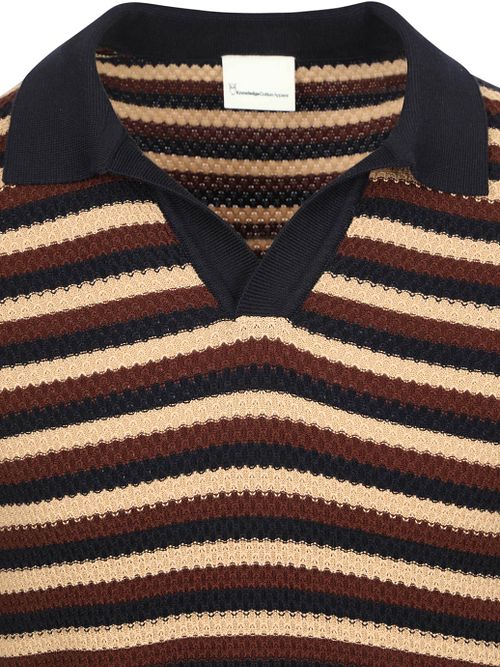 KnowledgeCotton Apparel Polo-trøje i strik med striber, brun Product / Detail
