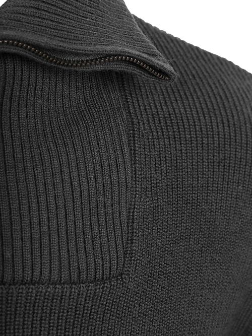 KnowledgeCotton Apparel pullover in merino con mezza zip antracite Product / Detail