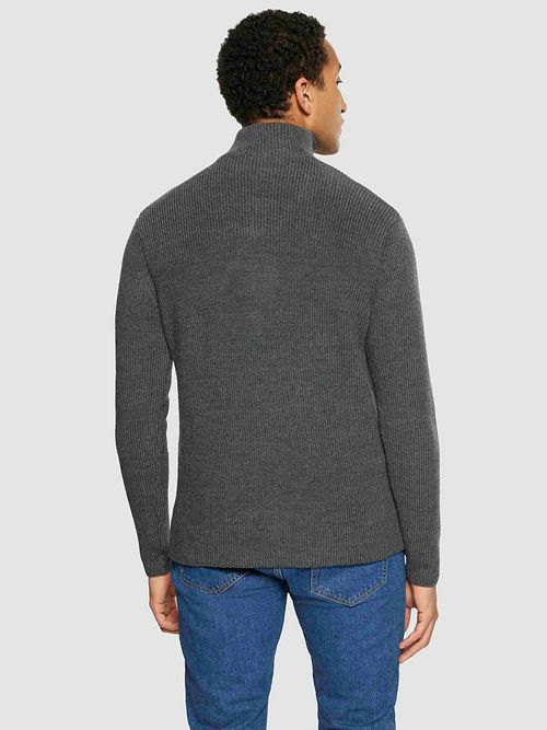 KnowledgeCotton Apparel pullover in merino con mezza zip antracite Model / Achterkant