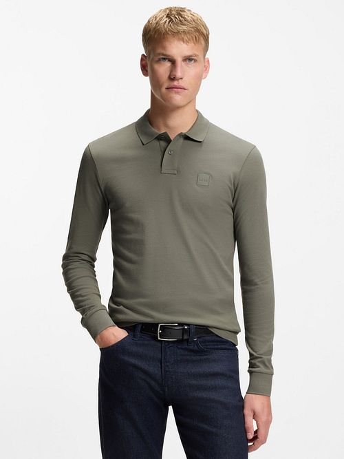 Koszulka polo BOSS Passerby z długim rękawem w kolorze zielonym Model / Voorkant