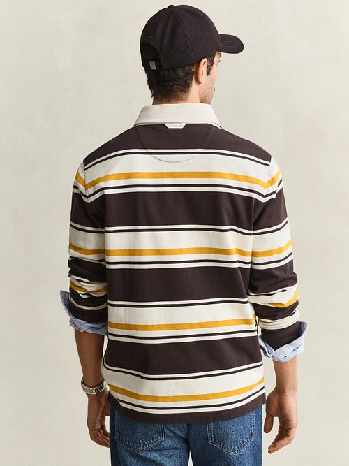 Koszulka polo GANT Rugger w wielobarwne paski brązowo-żółta Model / Voorkant