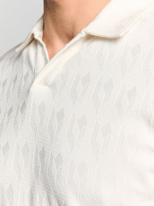Koszulka polo No Excess Terry Jacquard ecru Model / Detail