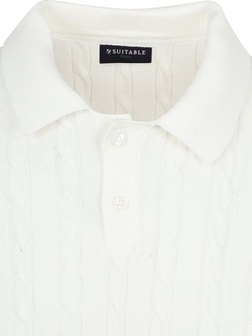 Koszulka polo Suitable Respect z warkoczowym splotem w kolorze ecru Product / Detail
