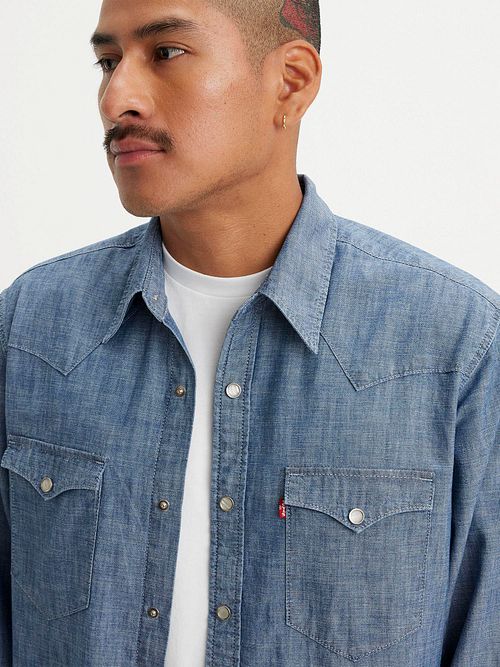 Levi's Barstow Western Overhemd Mid Blauw Model / Detail