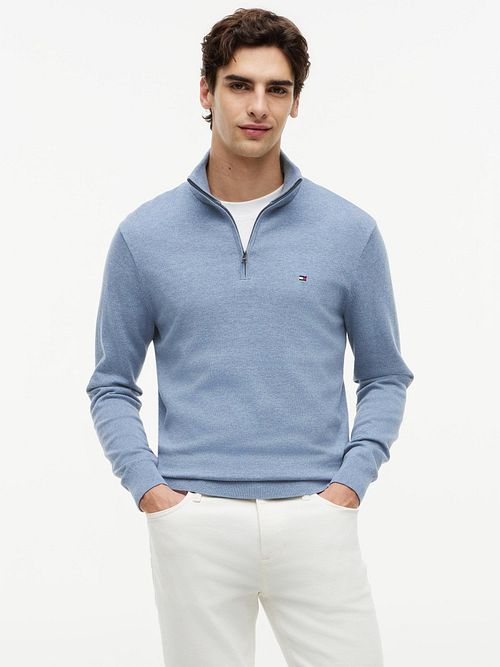Tommy Hilfiger Half Zip Trui Essential Lichtblauw Model / Voorkant