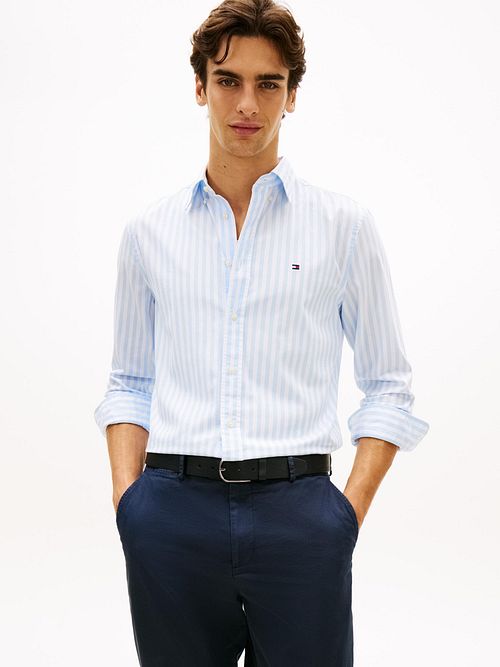 Tommy Hilfiger Poplin Shirt Stripes Light Blue Model / Voorkant