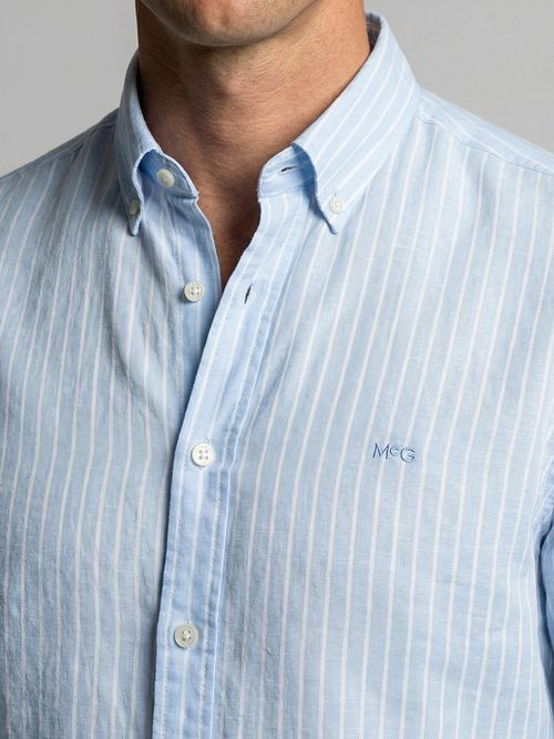 McGregor Shirt Cotton Linen Stripes Light Blue Model / Detail